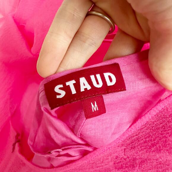 Staud Calluna Pink Organza Maxi Dress Tiered Ruffle Gown Size Medium - Picture 8 of 10